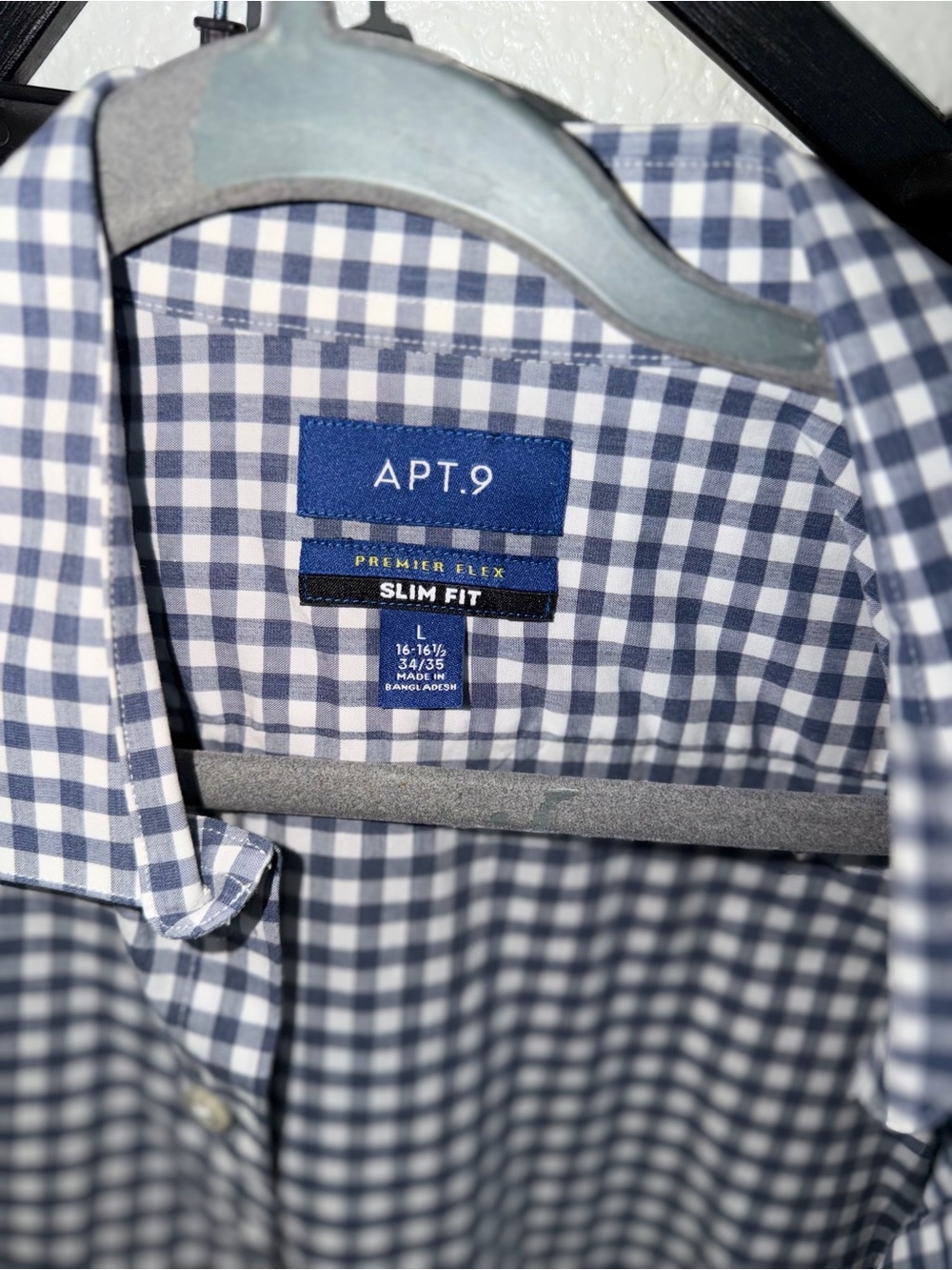 APT. 9 Premier Flex Slim Fit Blue White Gingham Button Down Shirt Men’s L - Picture 3 of 4
